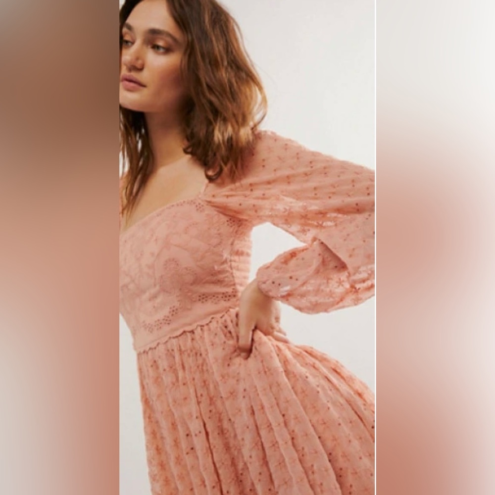 New! Free People Malina Eyelet Mini Dress in Salt Water (White) size Small - Picture 11 of 11